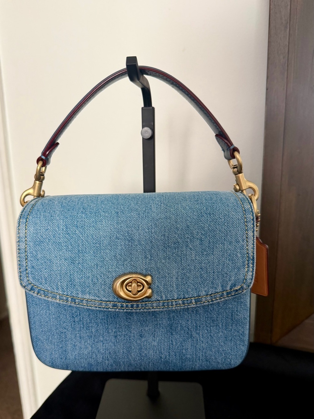 Coach Denim Top-Handle Shoulder Bag in Light Blue with Gold Hardware